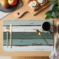 thumbnail image 2 of Green Gray White Placemats Set of 8, Country Vintage Gradient Wooden Plank Placemats for Dining Table, Place Mats for Kitchen Tabletop, Waterproof Wipeable Dining Table Mats Set, 2 of 9