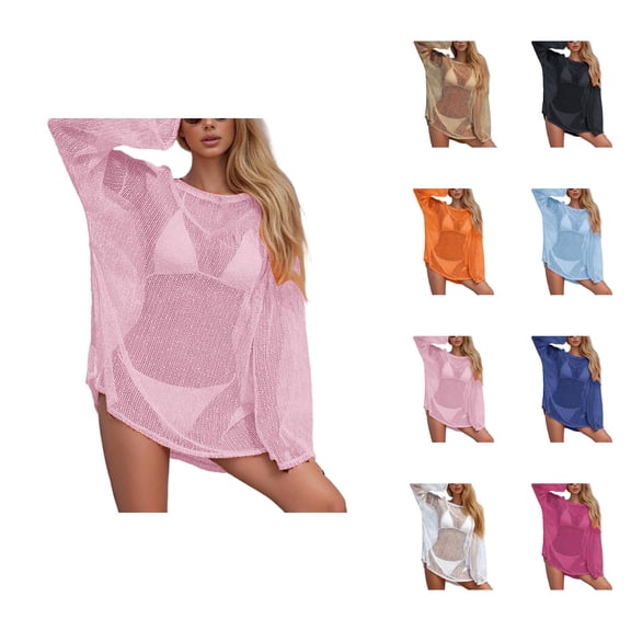Swimsuit Cover Up for Women Resort Swim Cover Up Elegant Hollow-Out Knit Beach Cover-Up for Sun Swim over-shoulder