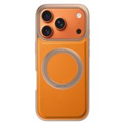 ShellTech for iPhone 15 Pro Max Leather Magnetic Case,360° Rotating Adjustable Magnetic Stand [Compatible with Magsafe] Shockproof Anti-Scratch Anti-Fingerprint Protective Slim Hard PC Cover,Orange
