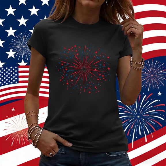 Vetsdori Women's Patriotic T Shirts Red White and Blue Summer Pullover USA Years Anniversary Short Sleeve,Graphic Crew Neck Fourth of July Fashion T-shirts for Women Independence Day