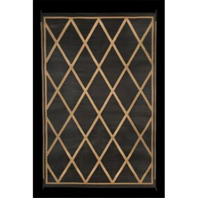Tapis de Patio Extérieur Réversible pour VR 9 x 12 Pi, Noir et Beige