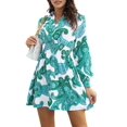 thumbnail image 3 of Robes d'Automne 2025 pour Femmes, Robe à Fleurs à Col en V, Taille Torsadée, Manches Longues, Courte, Bohème, Fluide, Ligne A, Mini, Verte, P, 3 of 10