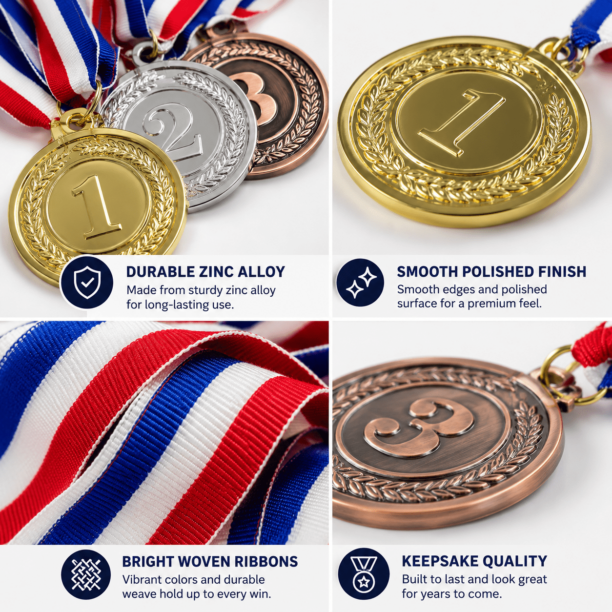 Gold Silver Bronze Award Medals, 1st 2nd 3rd Award Medals Metal Winner Medals Prizes for Sports, Competitions, Olympic Style 2 Inches 24 Pieces