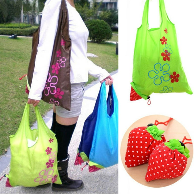 Reusable Folding Shopping Travel Shoulder Bag Eco Large Strawberry Foldable Grocery vegetable fruit Bag Retail Shopping Tote Bag