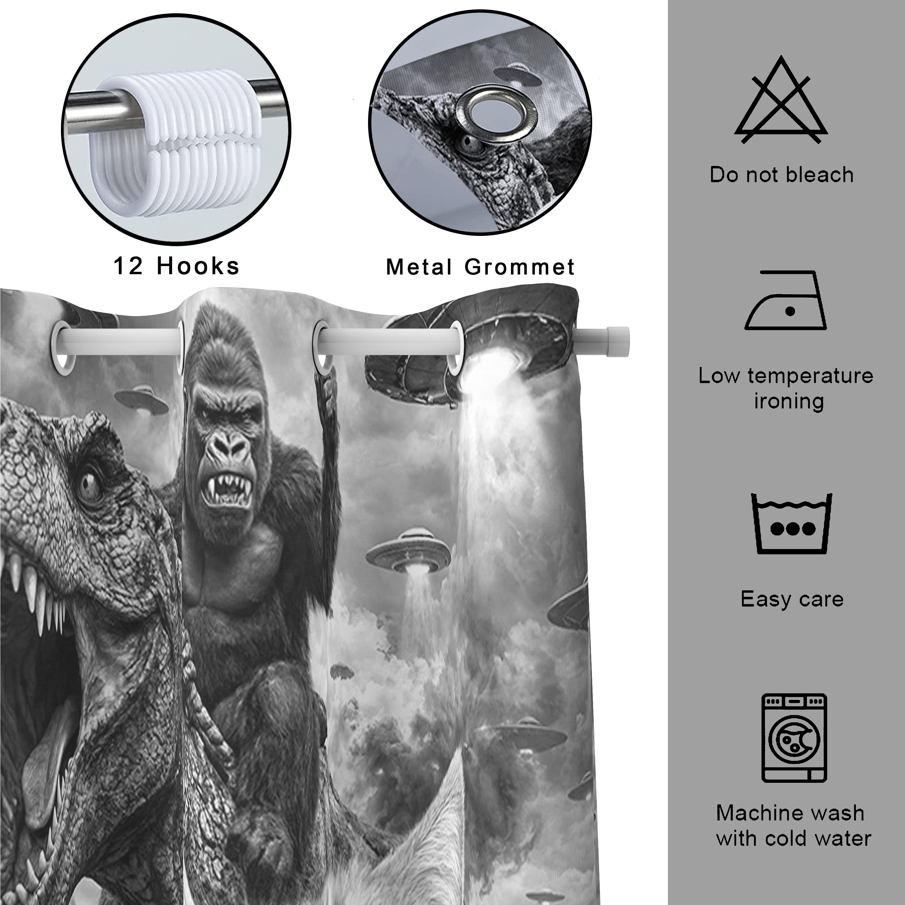 Funny Giant Cat Dinosaur Shower Curtain - Hilarious Selfie Cat UFO Bathroom Curtain Waterproof Fabric Set with 12 Hooks,72X72in