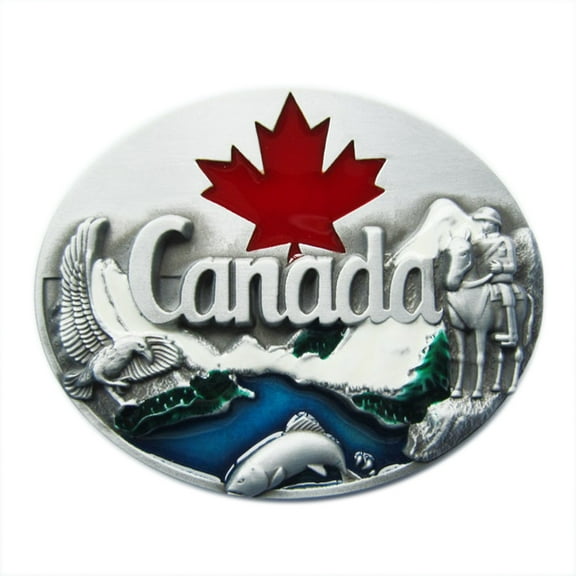 Vintage Style Enamel Canada Canadian Maple Leaf Wildlife Oval Belt Buckle Boucle de Ceinture