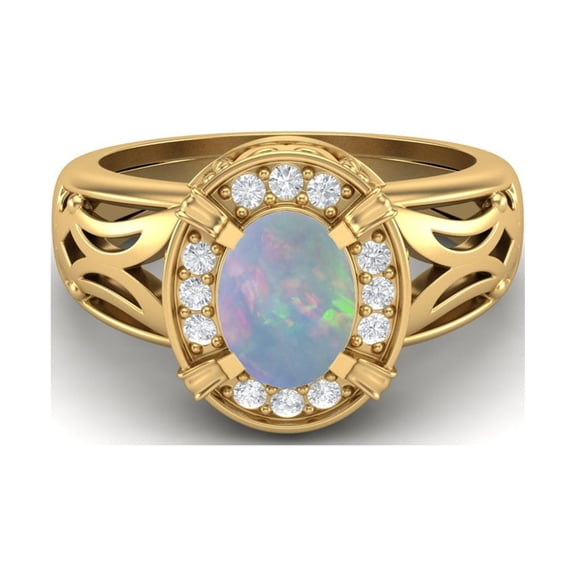8x6mm Oval Ethiopian Opal 925 Sterling Silver Gold Vermeil Filigree Celtic Women Valentines Day Gifts Ring