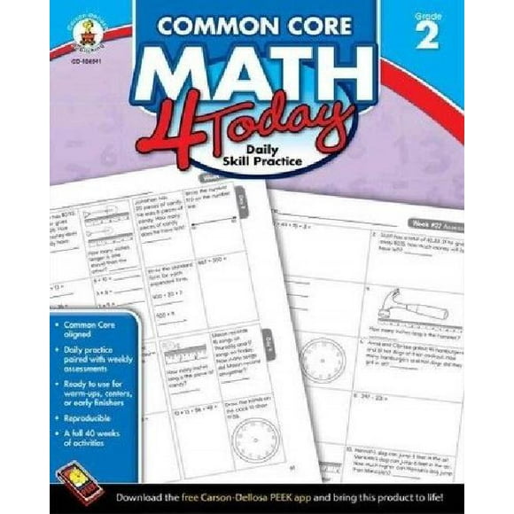 Carson Dellosa Commun Core 4 Aujourd'hui Classeur, Mathématiques, 2e Année, 96 Pages (CDP104591)