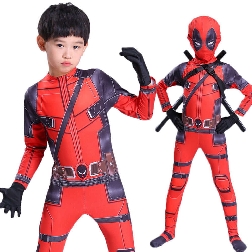 Children Boys Superhero Costume Deadpool Full Body Party Fancy Dress Cosplay Set 