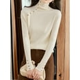 thumbnail image 2 of Solid Color Turtleneck Tight Slim Long-Sleeved Inner Layering Top, Ivory, Large, 2 of 2