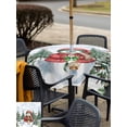thumbnail image 4 of Outdoor Tablecloth with Umbrella Hole and Zipper, Christmas Snowman Square Table Cloth 60x60 Inch Waterproof Tablecloth, Xmas Tree Snowflake Blue Wooden Winter Picnic Table Cover for Patio Camping, 4 of 7