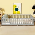 thumbnail image 2 of Generic Full Size Floor Bed with Fence and Door,Rubber Wood Floor Bed with Safety Guardrails,Grey, 2 of 9