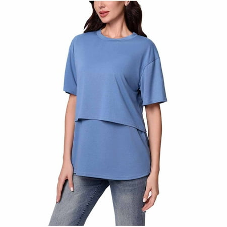 breaise Women s Nursing Shirts for Breastfeeding Summer Short Sleeves Maternity Tops Loose Fit Pregnancy Tunic Blouses
