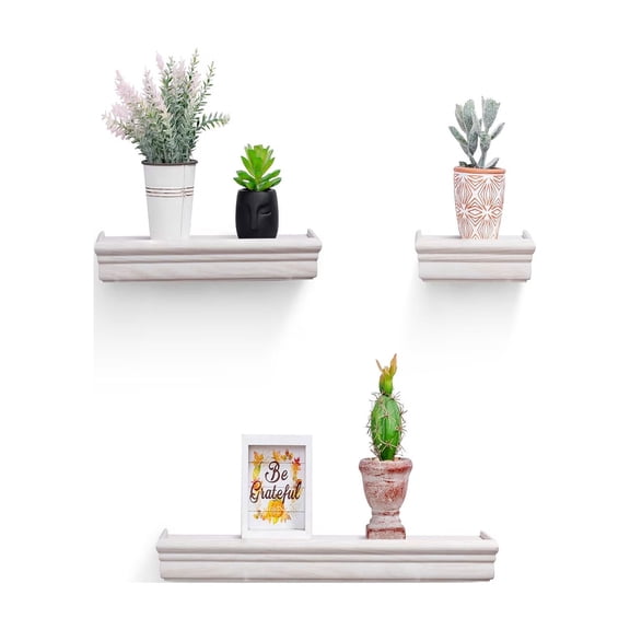 MAYEERTY 3-Piece Floating Shelves with Invisible Brackets, Wooden Wall Mounted Decorative Storage Rack for Books, Plants & Decor