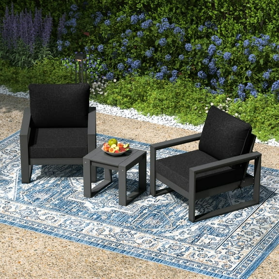 WestinTrends Montara Outdoor Modern 3-Piece HDPE Patio Sofa Set with Side Table, Black