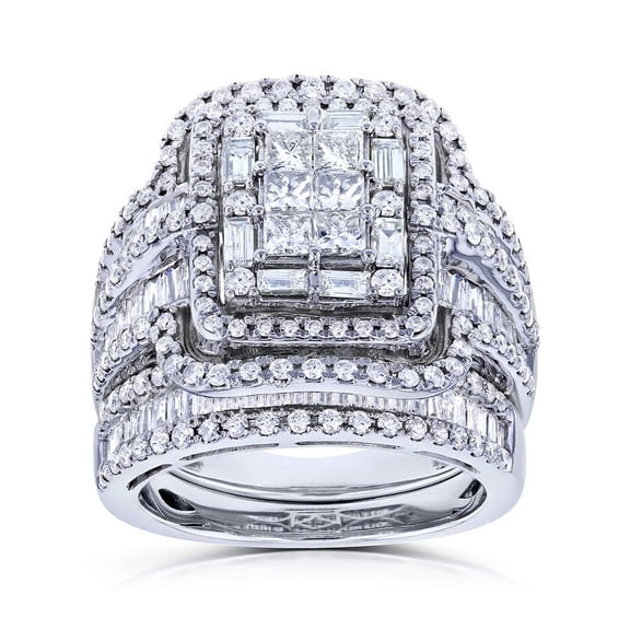 LINXIQIN Womens 14K White Gold Plated Ring with Cubic Zirconia Size 7 3 Piece Set