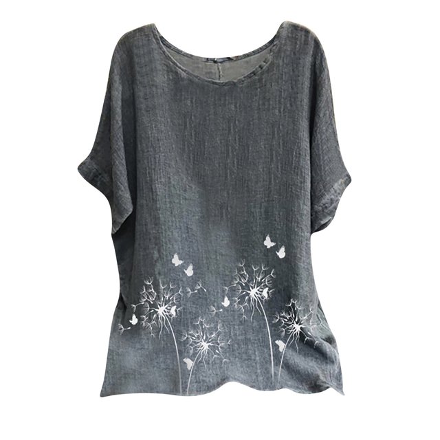 Babysbule Liquidation Hauts pour Femmes Mode Été Col Rond Manches Courtes Imprimé T-shirt Décontracté Blouse