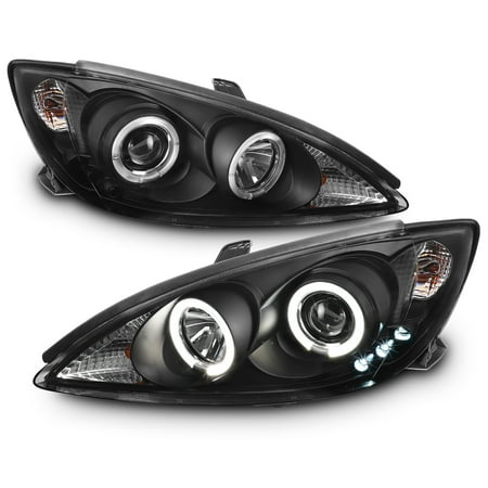 Toyota Camry Warranty - Fits 2002-2006 Toyota Camry Le Se Dual Halo Projector Black Headlights LH+RH