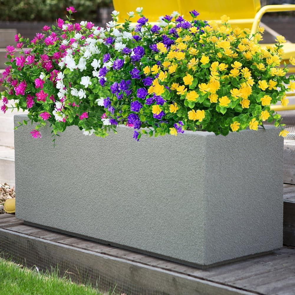 Outdoor Artificial Fake Flowers UV Resistant No Fade Boxwood Faux Plastic Shrubs Plants for Garden Patio Porch Window Box Home Wedding Farmhouse Hanging Décor