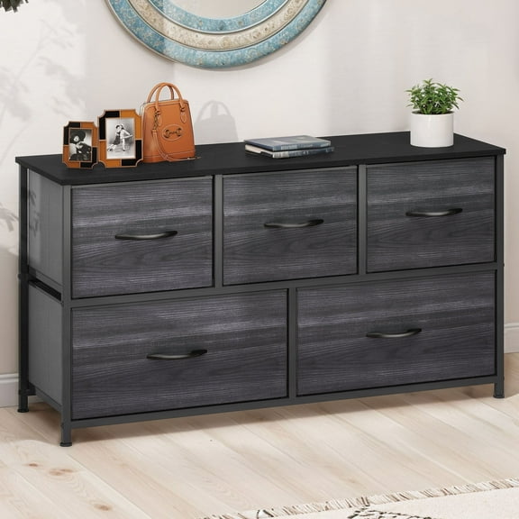 5 Drawers Fabric Storage Tower for Adult for , Living Room, Closets, Black