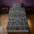 thumbnail image 4 of Homewish Boho Sun Moon Twin Sheets, Victorian Damask Aztec Bedding, Gray Black, 3pcs, 1 Flat Sheet, 1 Fitted Sheet and 1 Pillowcase, 4 of 6