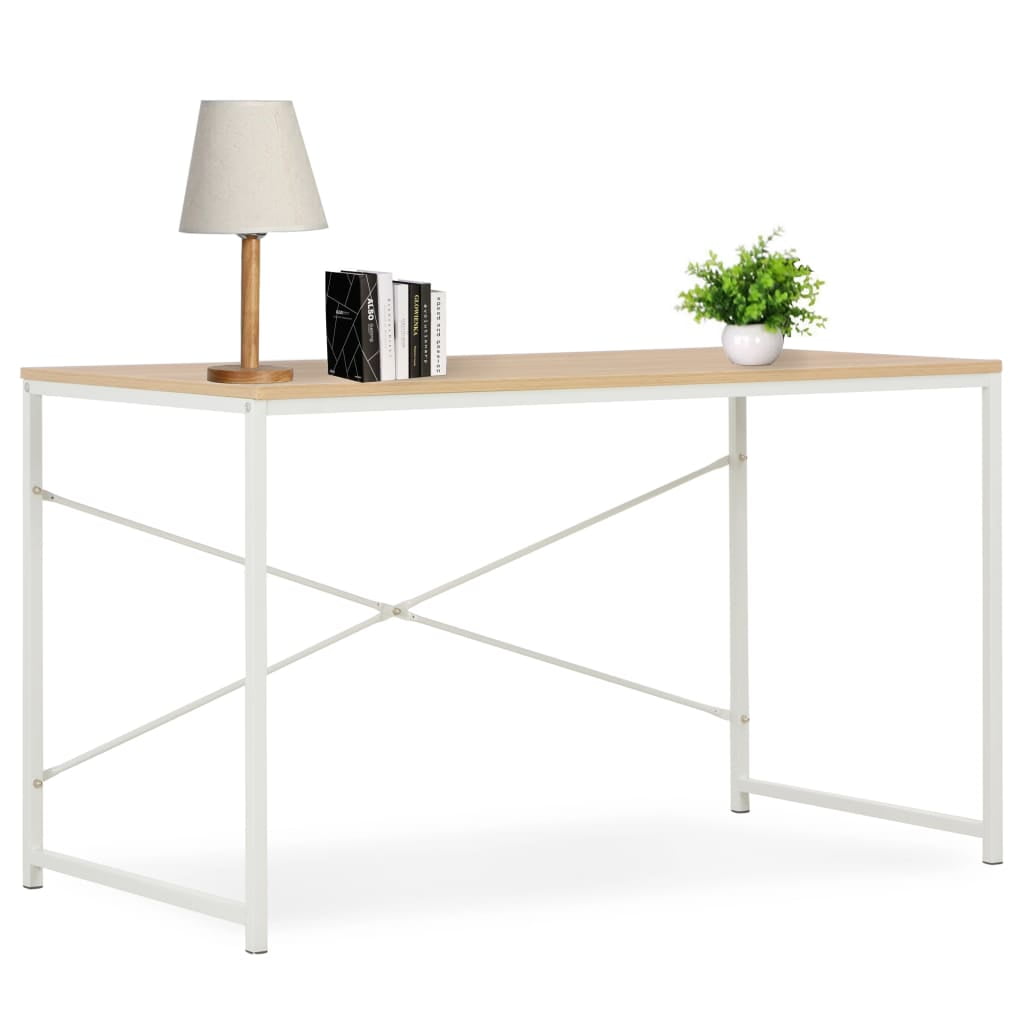 Folding Desk No Assembly Required, Writing Computer Desk Space Saving for Home Office, White+Oak