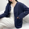 thumbnail image 5 of HAiming Women Plush Coats Fleece Long Sleeve V Neck Casual Solid Color Jackets Fall Winter Trendy Outwear Clothes, 5 of 6
