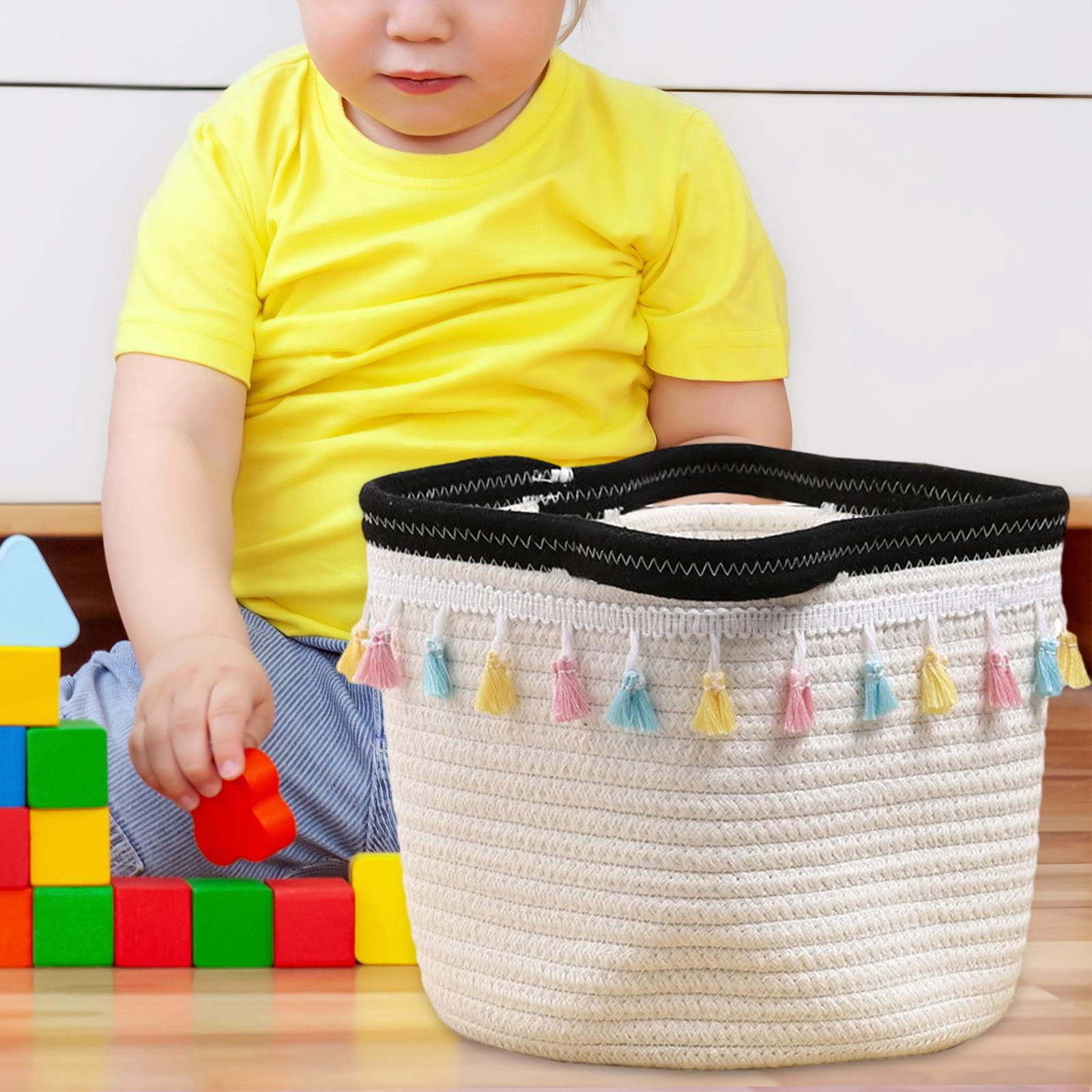 TISHITA Cotton Rope Storage Basket Baby Nursery Bin Portable Nordic Blanket Basket Laundry Hamper for Comforters Shoes Toiletry Socks
