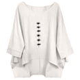 thumbnail image 2 of YuXingFu Cotton Tops for Women Crew Neck A-Line Split Hem 3/4 Sleeve for Casual Plus Size Blouses Dressy White S, 2 of 7
