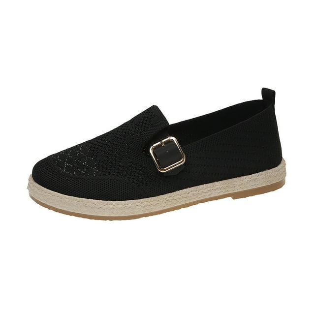 Chaussures Décontractées pour Femmes Chaussures Décontractées Respirantes pour Femmes - Chaussures Plates à Bout Rond en Maille Fly Unie à la Mode Chaussures Plates pour Femmes