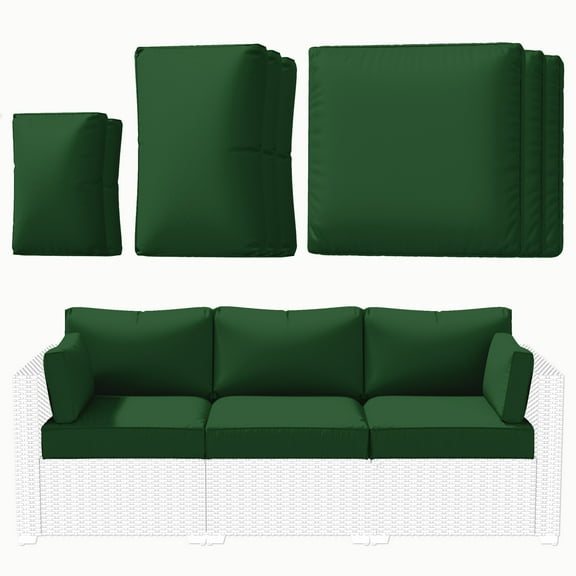Kimunuk Outdoor Replacement Cushions for Patio Furniture, 4" Foam High-Density, 8-Piece Water-Resistant Outdoor Cushion for 3-Seat Sectional Patio Conversation Sets, Liner&Cover, Green