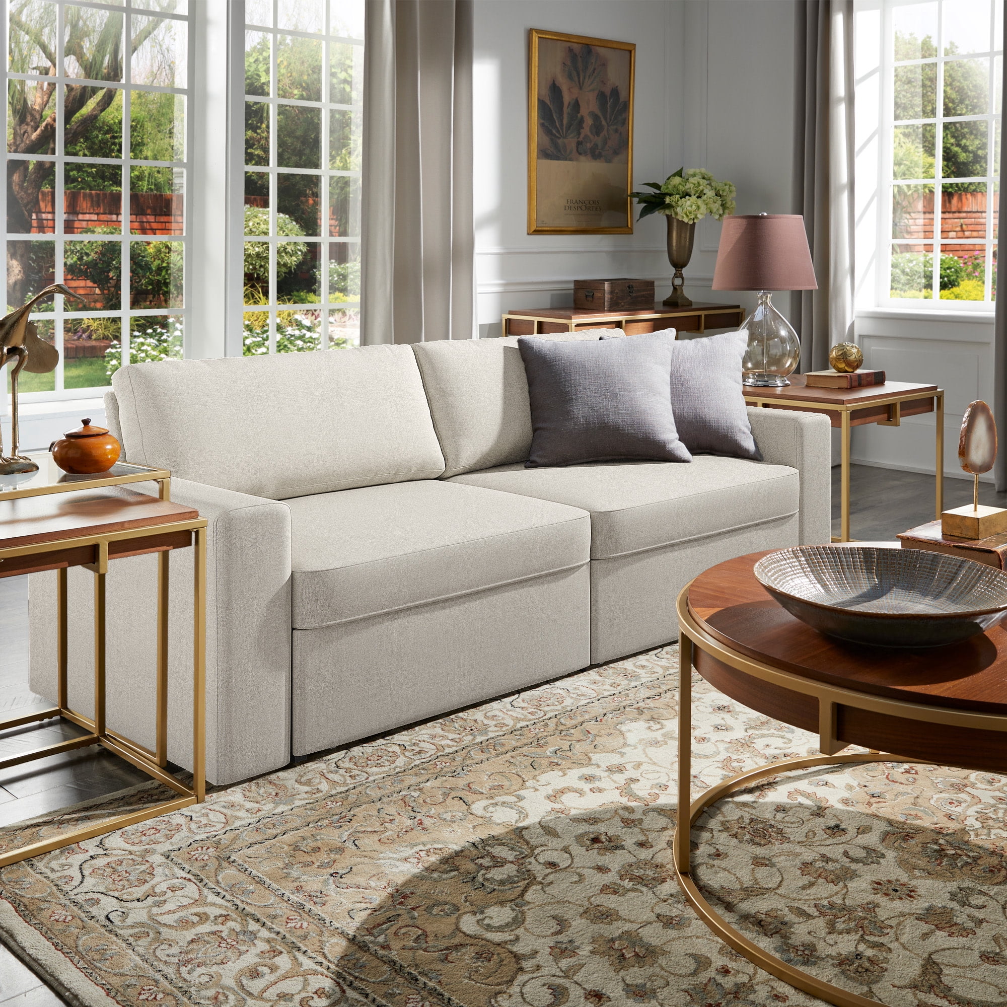 Weston Home Glen Park Upholstered Sofa with 2 Hidden Metal Wire Storage Drawers, Ivory