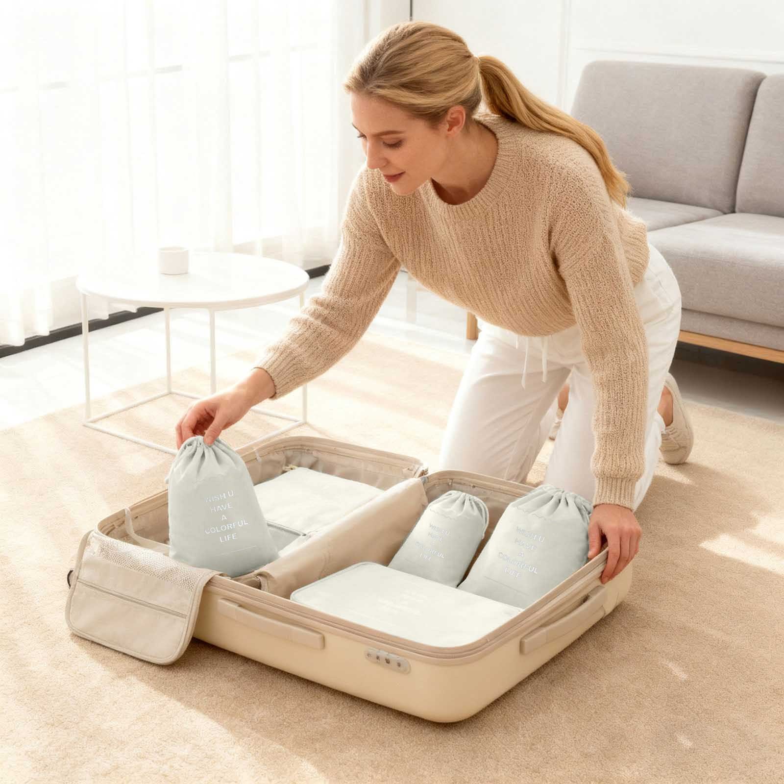 ZZERHUOO Fabric Storage with Packing Cubes For Travel 10Pcs Travel Cubes Set Foldable Suitcase Organizer Lightweight Luggage Storage Bag