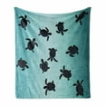 thumbnail image 1 of Marine Soft Flannel Fleece Blanket, Baby Sea Turtles Swimming Silhouette from the Bottom of Ocean Underwater Display, Cozy Plush for Indoor and Outdoor Use, 70" x 90", Teal Dark Blue, by Ambesonne, 1 of 6