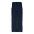 thumbnail image 6 of Arnsht Women's Solid Color Office Business Casual Pants High Waist Wide Leg Straight Dress Cotton Linen Pants Button Trousers Blue L, 6 of 8