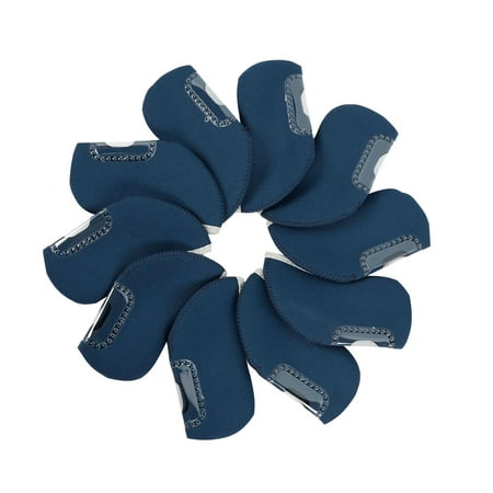 10 Pieces Visible Golf Iron Covers Golf Club Covers Protector Cloth Professional Headcover Putters Hybrid Driver   Cyan
