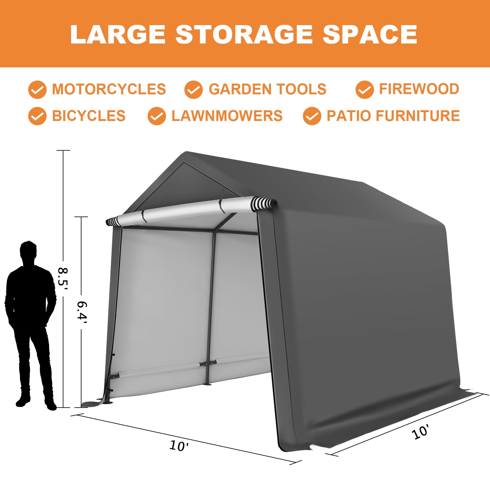 Abba Patio 10'x 10' Heavy Duty Portable Outdoor Storage Shelter Canopy, Waterproof Carport, All-Season Use, Grey