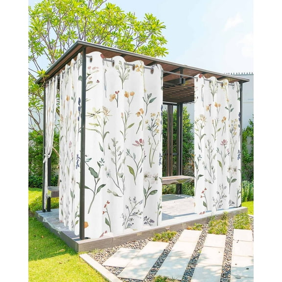 nqOlkjepod Outdoor Curtains for Patio Waterproof, Rustic Wildflowers Outdoor Privacy Panels Grommet, Spring Pastoral Botanical Floral Blackout Outside Curtains for Porch/Cabana 54"x95", 1 Panel