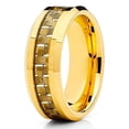 thumbnail image 2 of 8mm Polished Yellow Tungsten Carbide Wedding Ring Carbon Fiber Inlay Stepped Edge Band 10, 2 of 4
