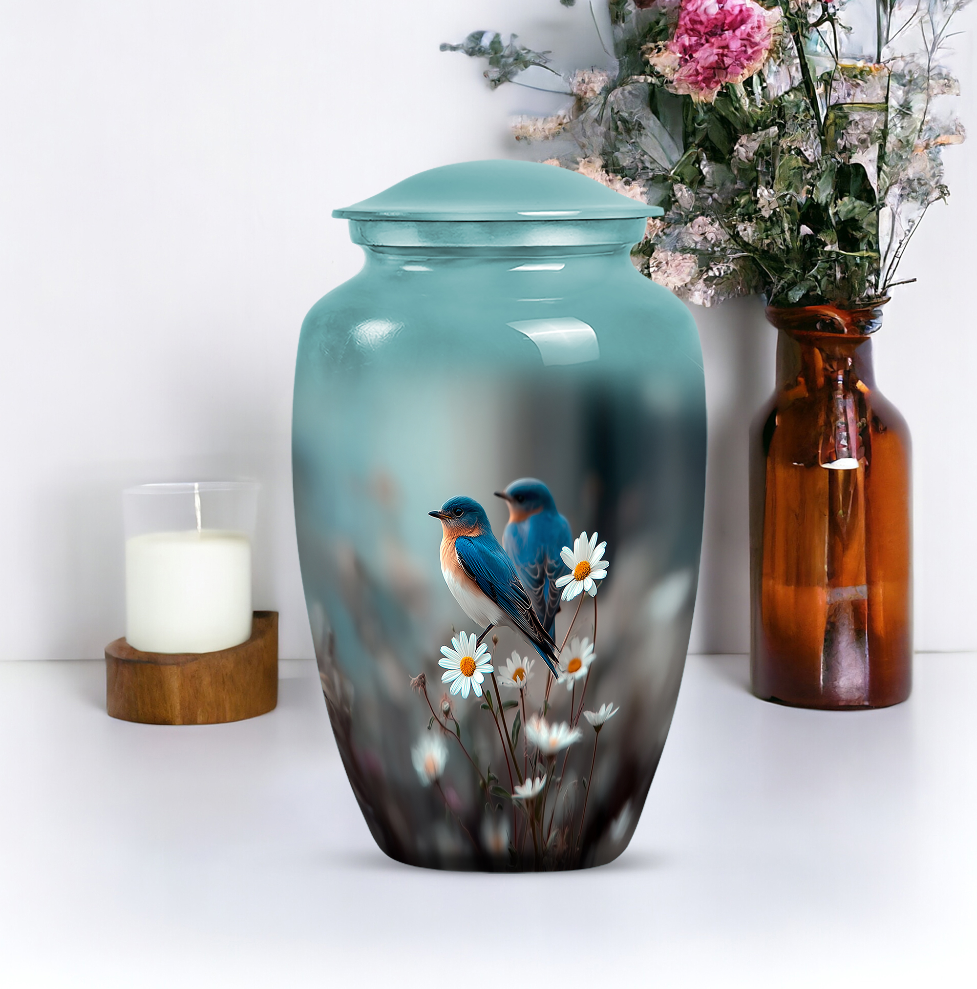 Blue Bird Memorial Decorative Urns For Human Ashes Adult Female, Large Funeral Urns For Ashes Women, Cremation Urn For Ashes Adult Male (Size-10 Inch 1 Pc)