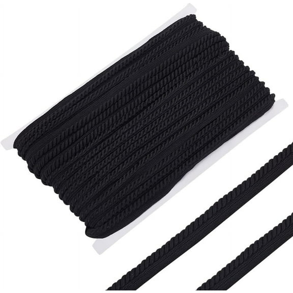15 Yards Black Twist Lip Cord Trim 1/2 Inch Large Twist Rope Cord with Lip Polyester Edge Piping Trim Cord Rope Embellishment for Sewing Clothing Pillows Lamps Draperies