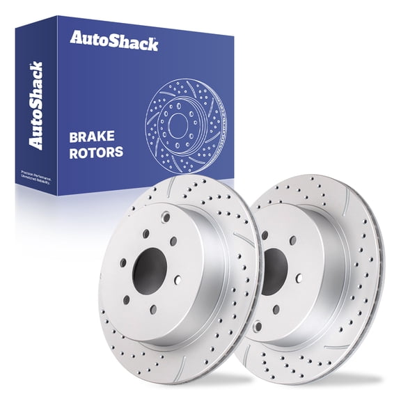 AutoShack Rear Vented Drilled & Slotted Coated Brake Rotors Silver Matte Finish 2-PC Set Replacement for 2005-2012 Nissan Pathfinder TurboGuard 12.11" (307.5 mm)