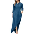 thumbnail image 5 of SpringSummer Women's L-5XL Plus Size Elegant Neutral Style Cotton Linen Long Dress Long Sleeved Lapel Solid Color Loose Casual, 5 of 5