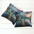thumbnail image 3 of Ambesonne Lake Throw Pillow Cover Pack of 2, Wooden Pier Dramatic Night, 2 Pcs-16"x16", Coral Dark Turquoise, 3 of 5