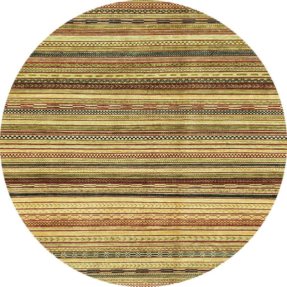 Ahgly Company Machine Washable Indoor Round Abstract Gen Brown Yellow Area Rugs, 6' Round