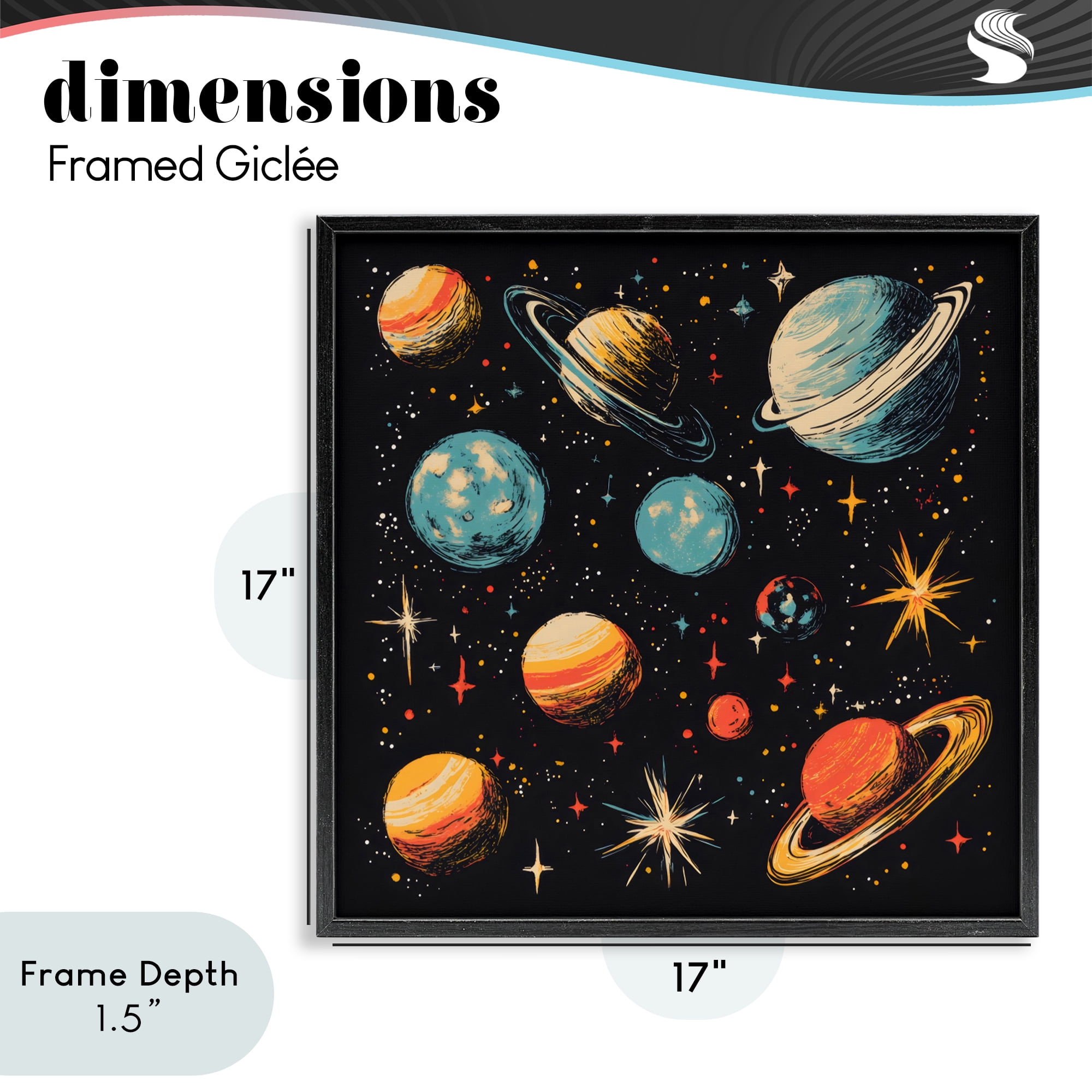 Stupell Industries Colorful Retro Planets Black Framed Giclee Art, design by Creative Studio
