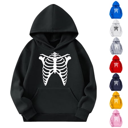 HomeDM Kids Boys Girls Sweatshirts Casual Long Sleeve Hoodie Sweatshirts with Pocket Graphic Sweatershirt Pullover Tops - Black/11-12 Years