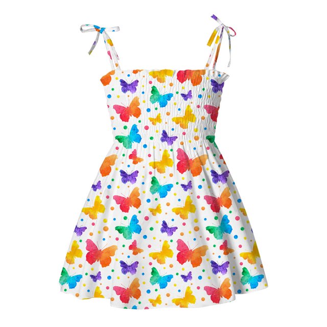 Qudderr Robe à Bretelles Spaghetti pour Bébé Fille Sans Manches Été Décontractée Robe d'Été Imprimée en Coton pour 1-5 Ans