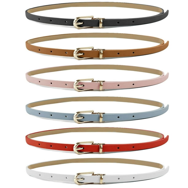 6pcs Suit Women Tight Belt Thin Belt Women Pu Small Waist Belt