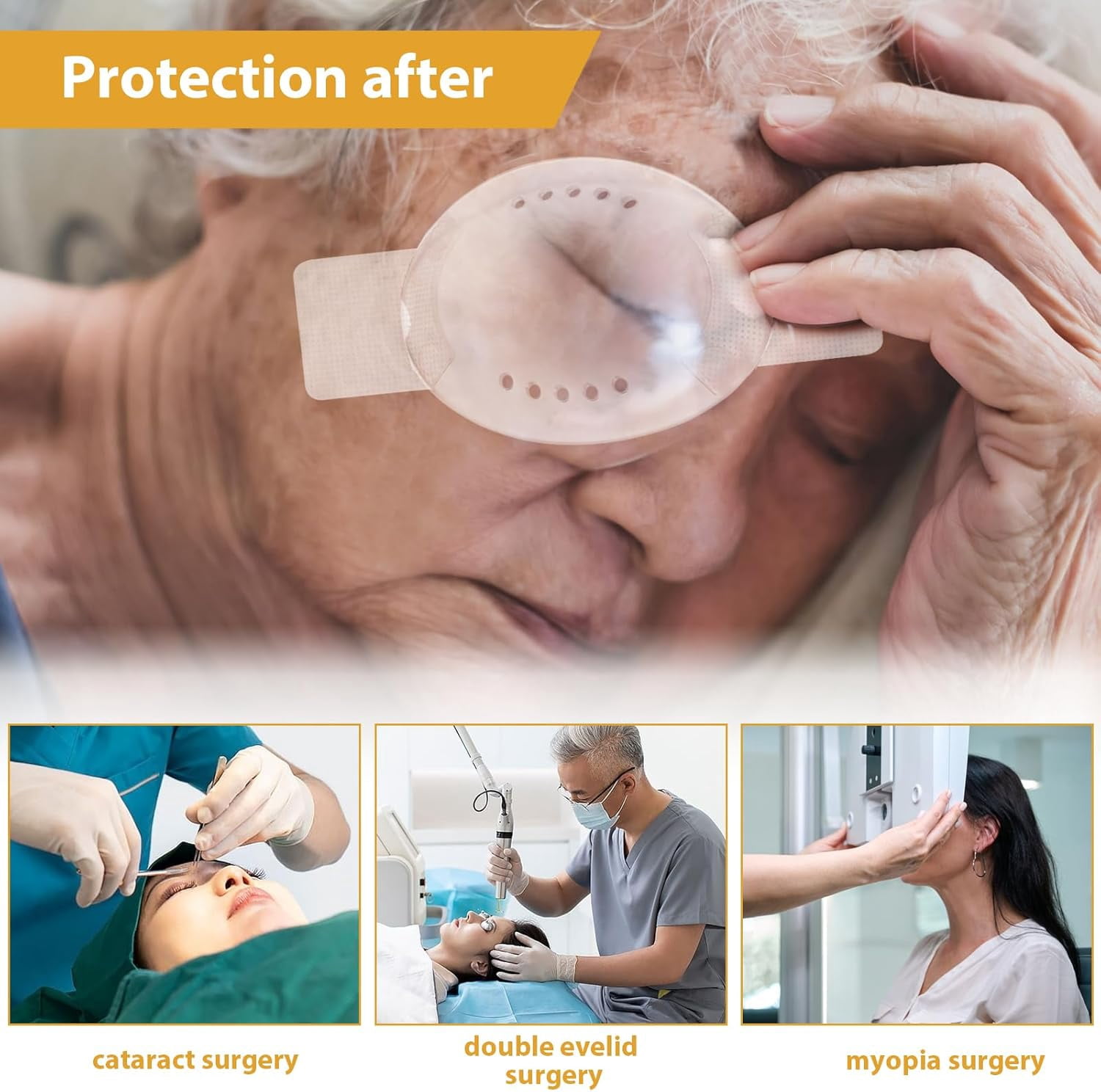 Yoqb Thinp 2 Pcs Eye Shield,Clear Eye Patch Eye Shield After Cataract Surgery Plastic Eye Shield with Small Hole Eye Shields After Lasik with 1 Roll Tape Breathable Eye Shields for A109